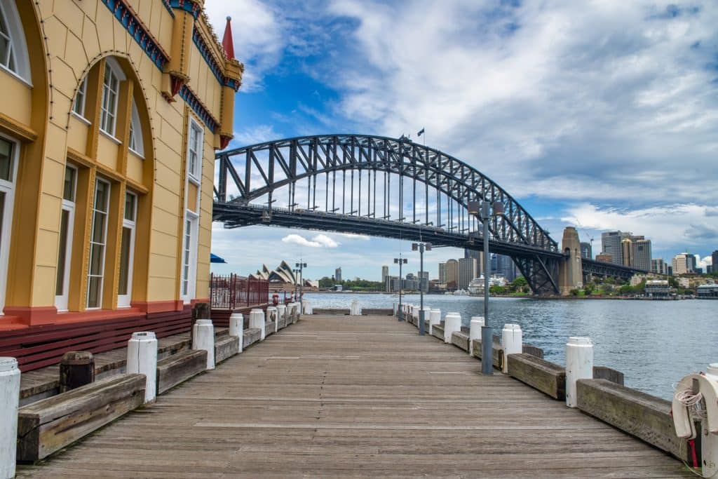 The boardwalk at Luna Park, with the Sydney Harbour Bridge in the background.