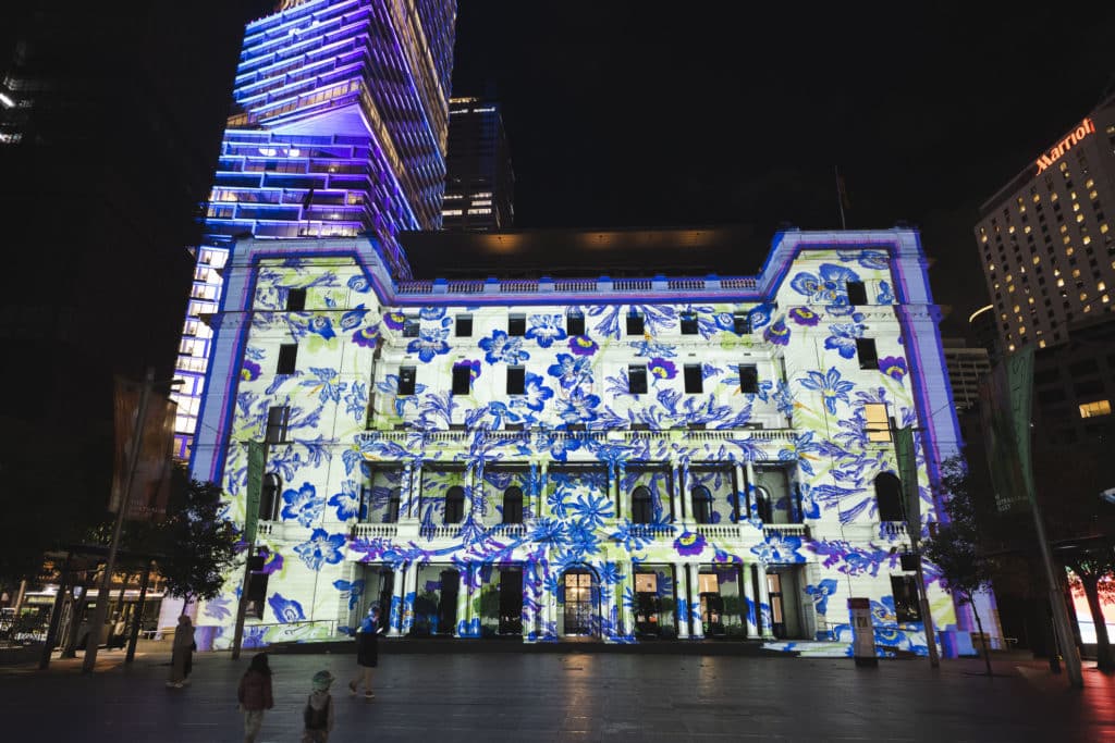 front facade of customs house lit up for vivid sydney