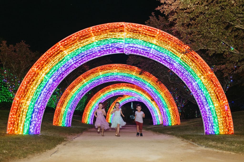 rainbow christmas light installation at hunter valley gardens in sydney
