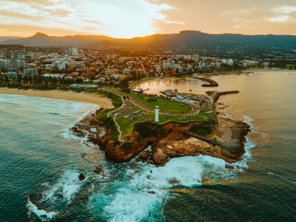 drone shot of wollongong harbour