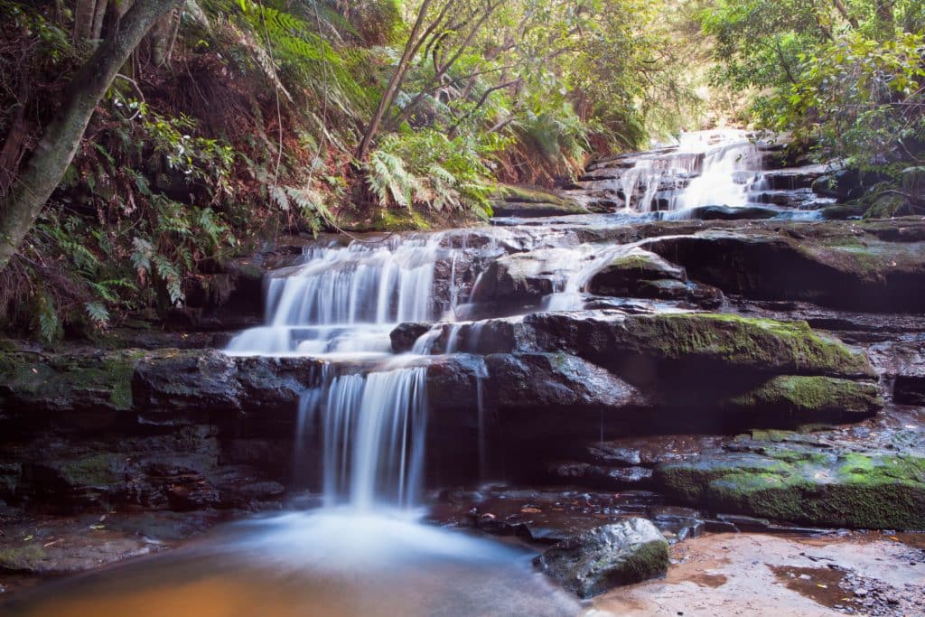 a waterfall in the town of leura in the blue mountains