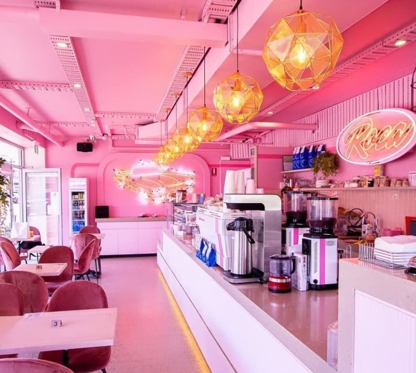 Pink cafe bar!  Pink cafe, Girly decor, Coffee bar design
