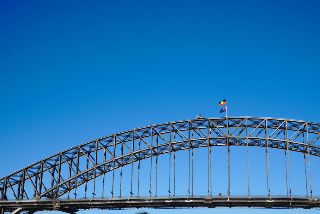 the aboriginal and nsw state flag on the sydney harbour bridge