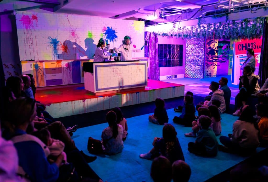 children watching a science demo at chaos lab in sydney