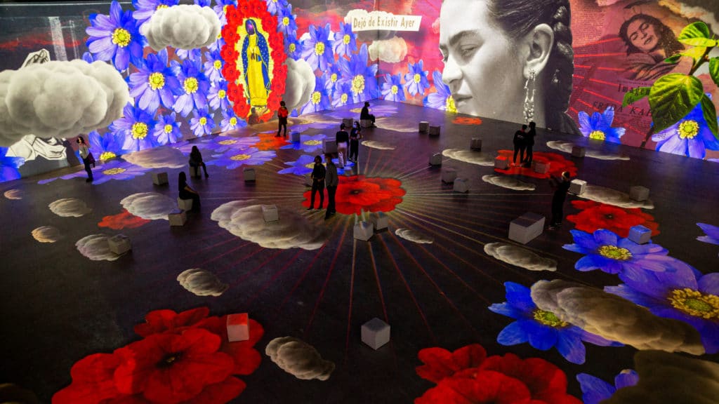a room drenched in projections for the frida kahlo exhibition