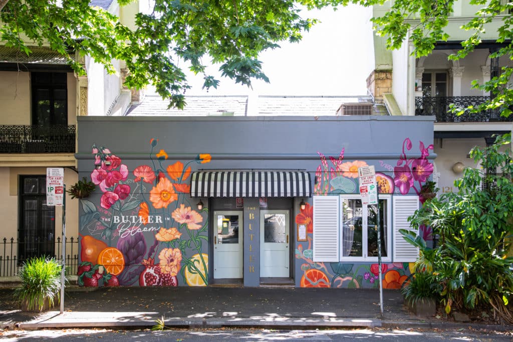floral mural, the butler restaurant