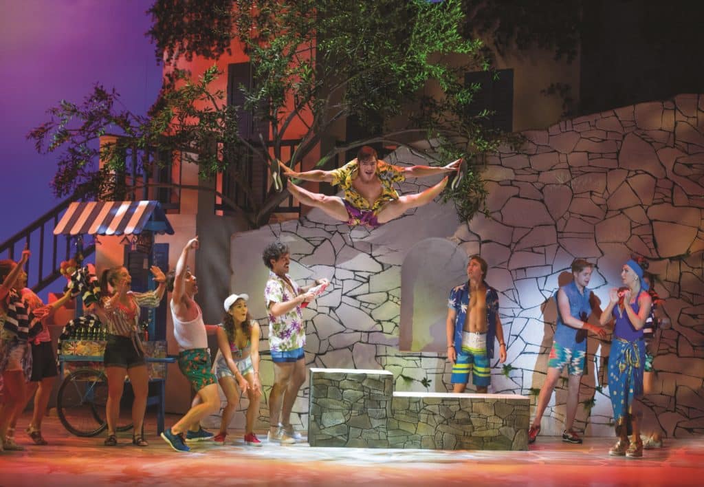 performers on stage for mamma mia! the musical
