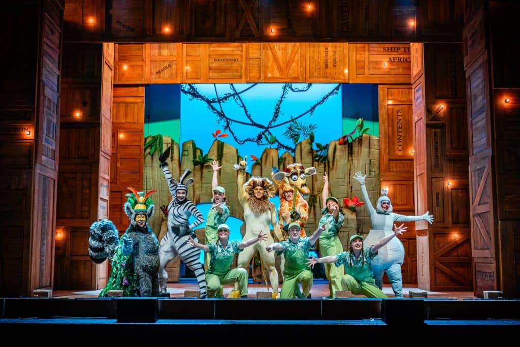 actors on stage for madagascar the musical