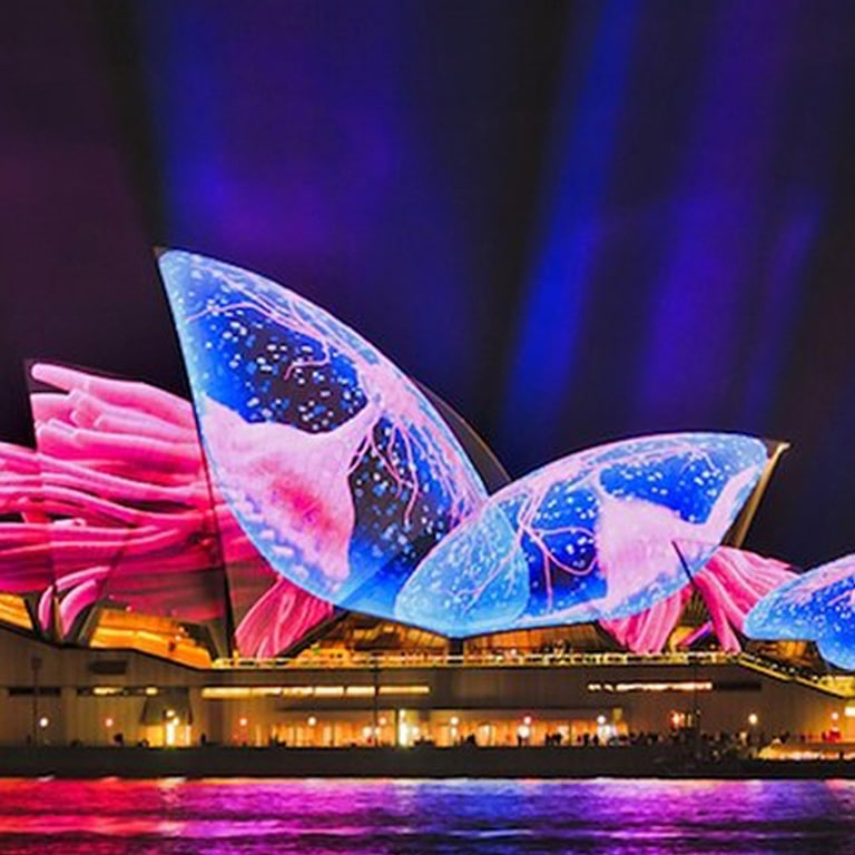 Light show projected on Sydney Opera house