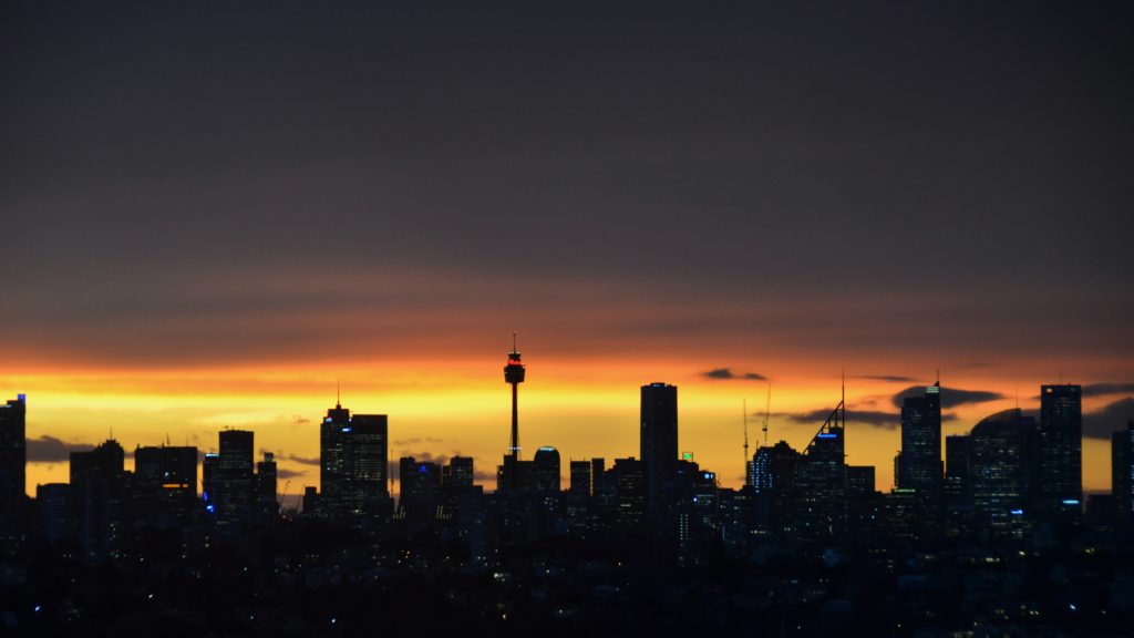 sydney skyline during sunset
