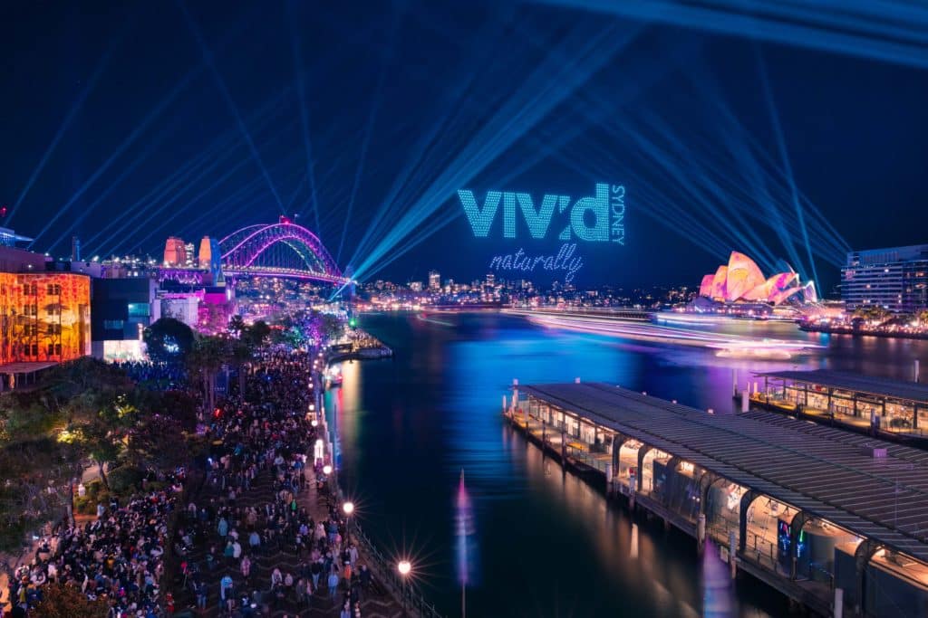 drone show over the sydney harbour for vivid sydney