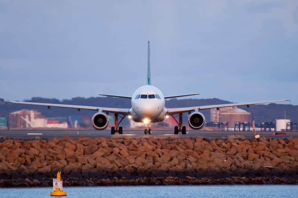 a plane taking off at sydney airport