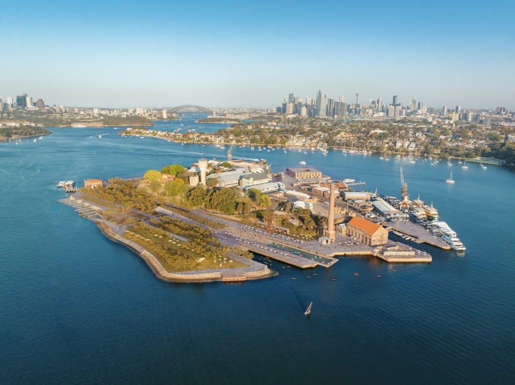 An artist's impression of the future Cockatoo Island, looking east.
